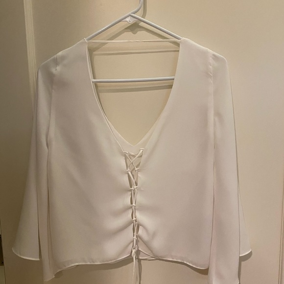 Zara Bell Sleeve Lace Up Back Long Sleeve White - Picture 3 of 5